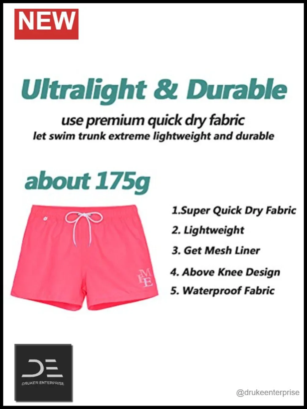 Quick Dry Board Shorts with Mesh Lining & Pockets